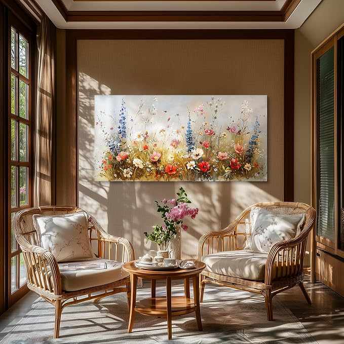 SERIMINO Modern Wildflower Wall Art, Rustic Botanical Floral Extra Large Artwork - Image 2