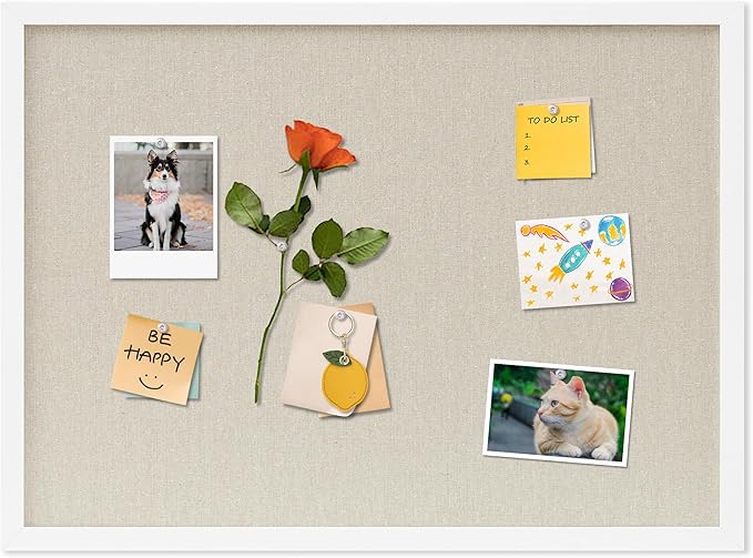 DAHAPYBOO Cork Board with Linen White, Bulletin Board 23"x17" Hanging Corkboards by DAHAPYBOO