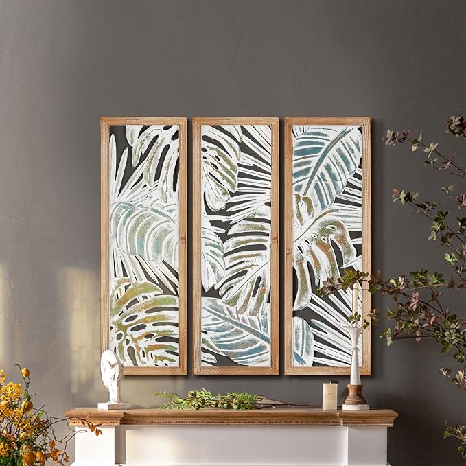 XIAOAIKA Boho Hand-Carved Wood Wall Art Decor, 35.5" Tropical Leaf Design - Image 6