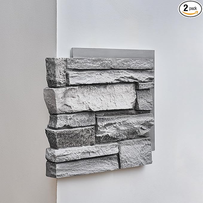Fogstone Left-Hand Corner Panel Artisan Hand Painted 90-Degree Faux Stone Edging by Wallwell