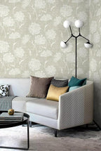 Safiyya Peel and Stick Wallpaper Floral Contact Paper Beige Grasscloth Wall - Image 3