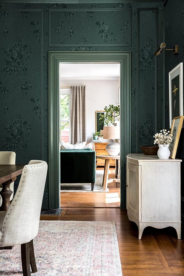 Erfoni 118"x17.7" Dark Green Wallpaper Thicken Floral Embossed Contact Paper - Image 3