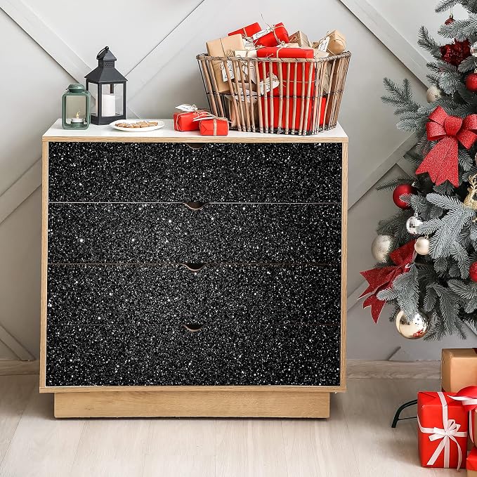CHIHUT Black Glitter Contact Paper 15.7''x236'' Self Adhesive Black Glitter - Image 4