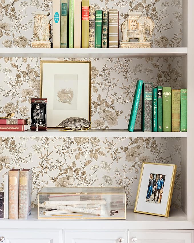 Erfoni 16.9" x118" Boho Floral Peel and Stick Wallpaper Beige Flower and Leaf - Image 3