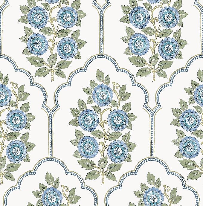 NuWallpaper x Society Social Floral Bazaar Green and Blue Peel and Stick by NuWallpaper