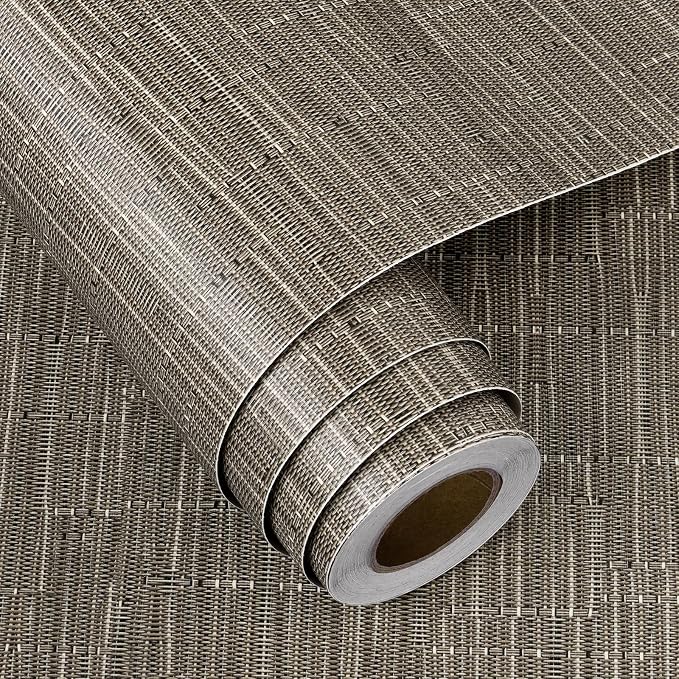 FunStick 15.8"x240" Grasscloth Peel and Stick Wallpaper Textured Taupe Brown - Image 7