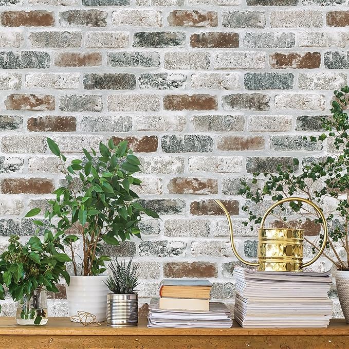 Guvana 17.3"×118" Brick Wallpaper Red/Blue/Grey Brick Peel and Stick Wallpaper by Guvana
