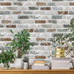 Guvana 17.3"×118" Brick Wallpaper Red/Blue/Grey Brick Peel and Stick Wallpaper by Guvana