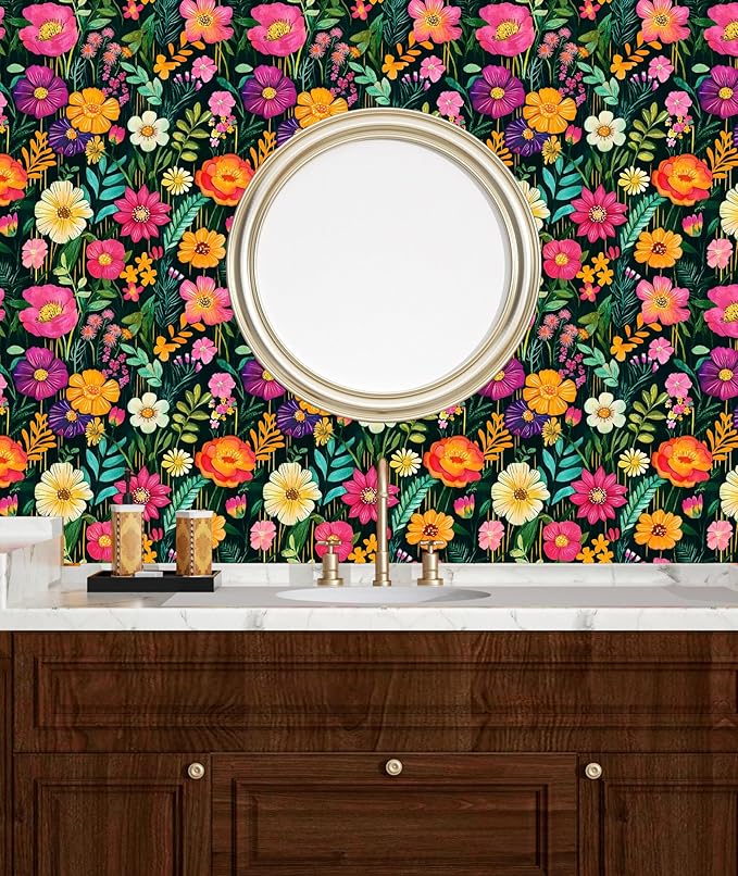BOKEBEVE Extra Long Watercolor Colorful Floral Wallpaper Peel and Stick Green - Image 2