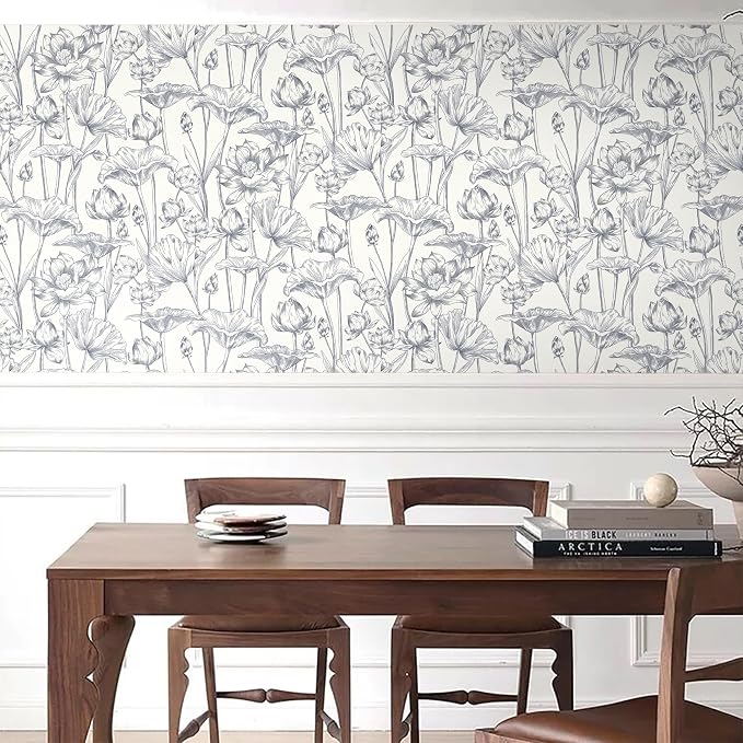 Timeet Floral Peel and Stick Wallpaper 16" x 197" White and Purple Wallpaper - Image 8