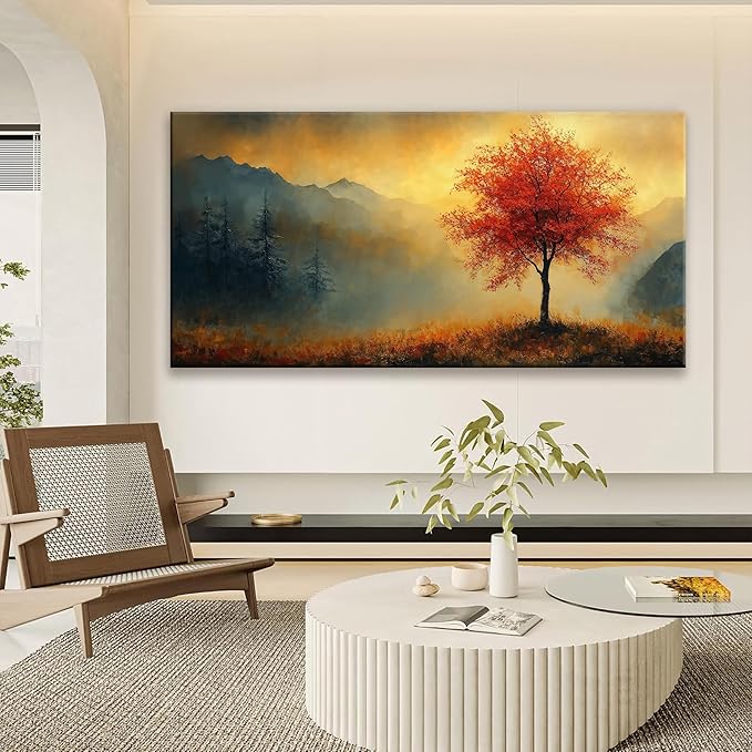 Suconvng Wall Art For Living Room Prints Tree Of Life Gold Landscape Canvas Art - Image 2