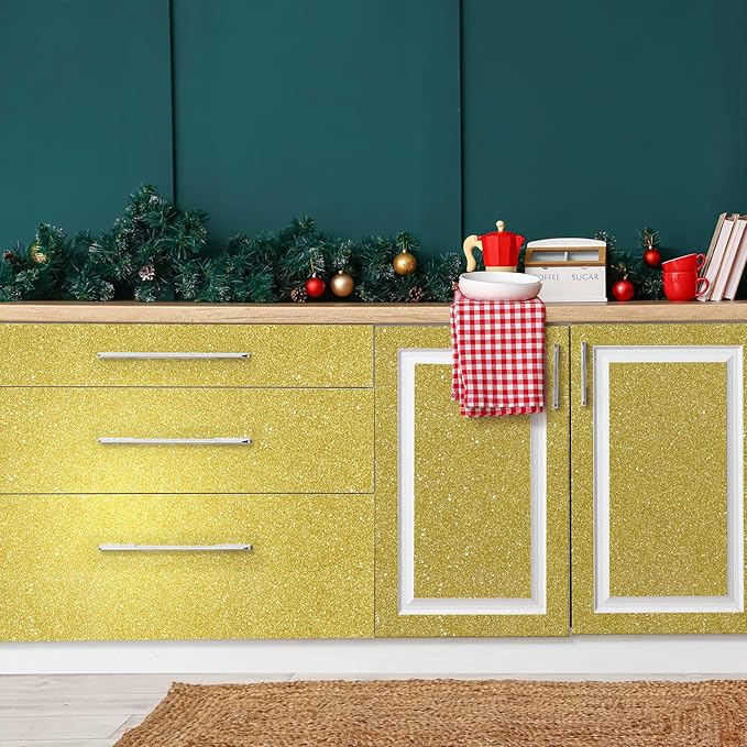 CHIHUT 15.7''x236'' Glitter Contact Paper Gold Glitter Wallpaper Stick and Peel - Image 2