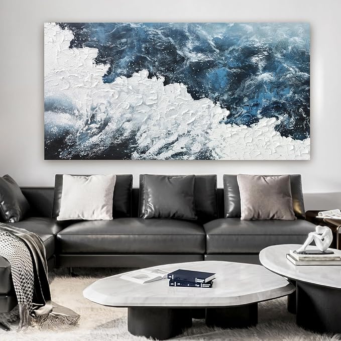 Canvas Wall Art Decor Large Blue White Wall Art Prints Abstract Canvas Wall - Image 3