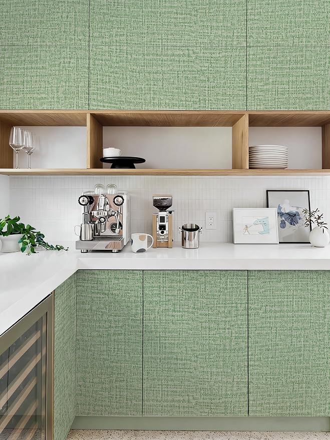 Guvana Grasscloth Peel and Stick Wallpaper Green Textured Contact Paper Modern - Image 4