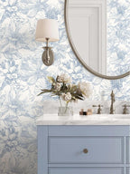 Ismoon Vintage Floral Wallpaper Peel and Stick Beige and Blue Contact Paper - Image 3