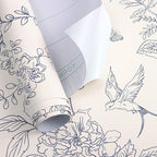 Froluya Cream White and Blue Floral Wallpaper Peel and Stick Wallpaper - Image 5