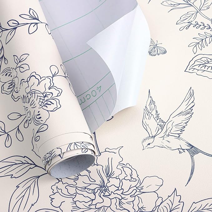 Froluya Cream White and Blue Floral Wallpaper Peel and Stick Wallpaper - Image 5
