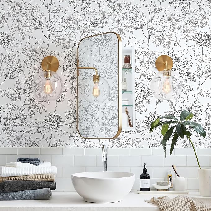 JiffDiff Peel and Stick Wallpaper Black and White Floral Wall Paper 17.3" x - Image 4