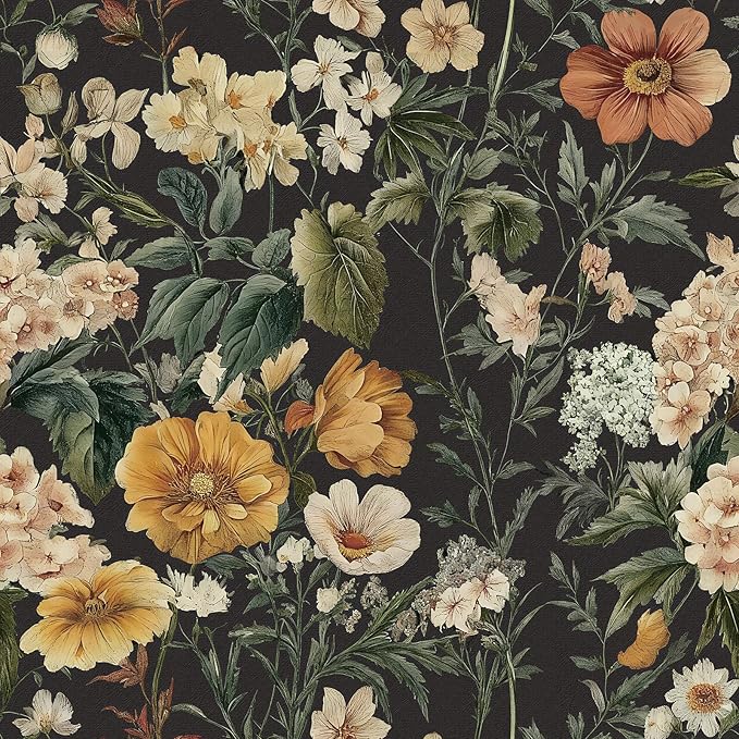 Livebor Floral Peel and Stick Wallpaper Black Floral Contact Paper 16.9"x118.1" by LiveborDirectWallpaper