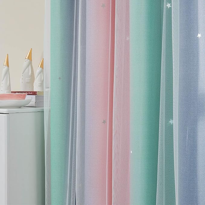 XiDi Curtains for Bedroom Decor, Rainbow Pinkgreen grey52/90 - Image 3