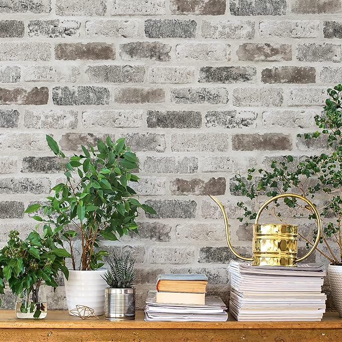 Guvana 17.3"×394" Brick Wallpaper Grey and Brown Self Adhesive Wallpaper 3D by Guvana