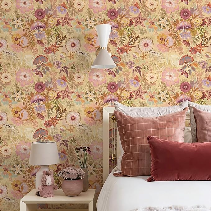 Ismoon Vintage Floral Peel and Stick Wallpaper Deep Beige Contact Paper - Image 2