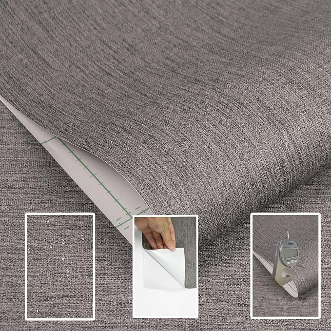 Yancorp 10ft Textured Fabric Wallpaper Faux Grasscloth Light Brown Peel and - Image 2