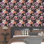 Laatse Purple Vintage Floral Wallpaper Peel and Stick Red Rose Peony Flowers - Image 2