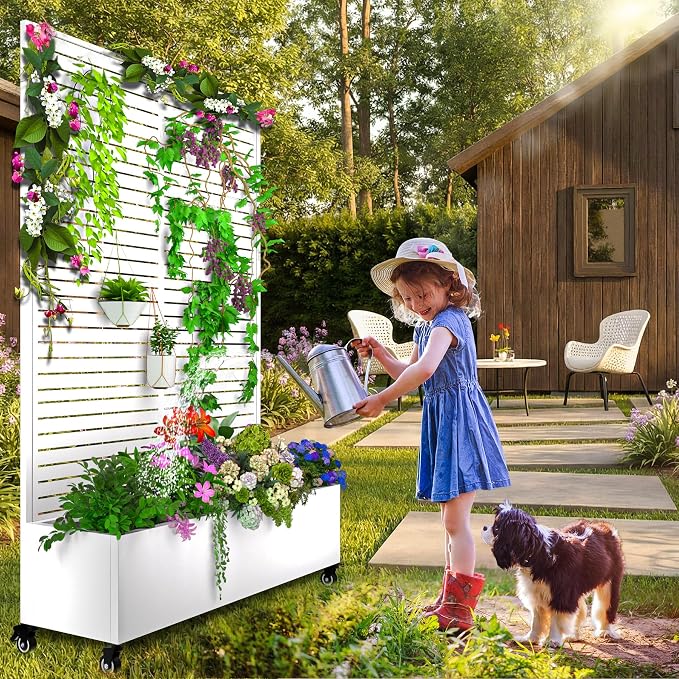MTART Metal Planter Box with Trellis, 72.1"x47.2"x16" Outdoor Galvanized Raised - Image 7