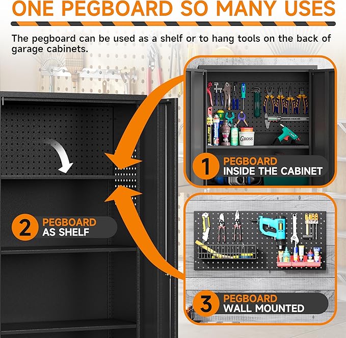 Garage Storage Cabinet with Wheels, Metal Storage Cabinet with 2 Doors and - Image 5