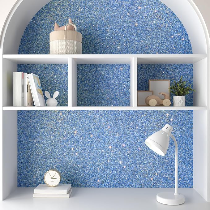 CHIHUT Holographic Blue Glitter Wallpaper 15.7''x100'' Sparkly Iridescent - Image 5
