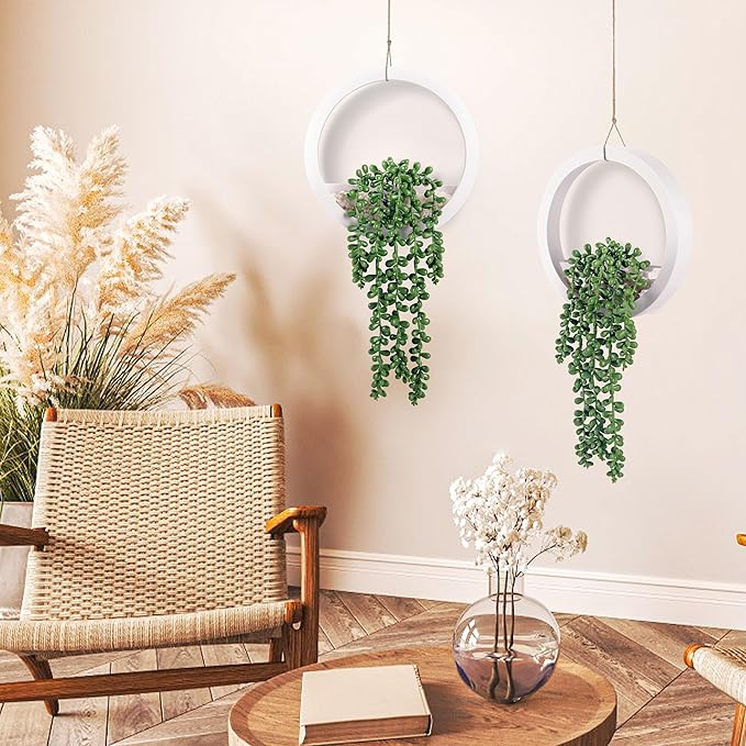 Der Rose 2 Pack Fake Plants Hanging Artificial Succulents Plants in White Pots - Image 4