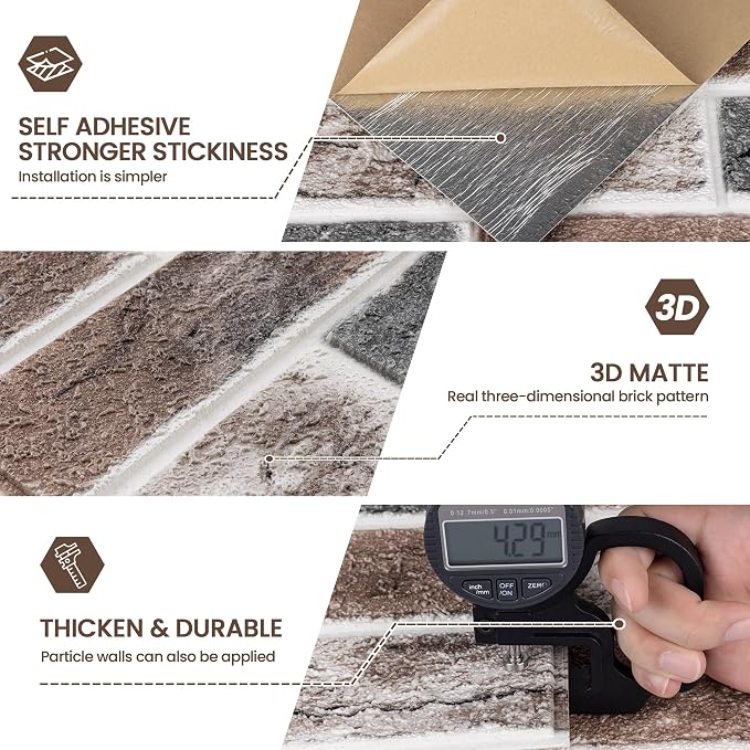 20 PCS 3D Wall Panels Brick Peel and Stick 26.7"x13.4" - Image 3