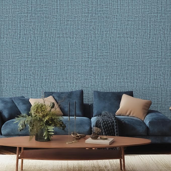 TANONE Blue Contact Paper Peel and Stick 15.8 in X 118 in, Grasscloth Wallpaper - Image 3