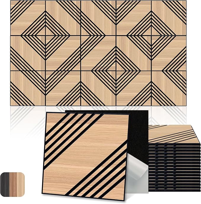 Mollywell Acoustic Panels, PVC Wood-Grain Decor, 12x12 Inch Carved Pattern by Mollywell