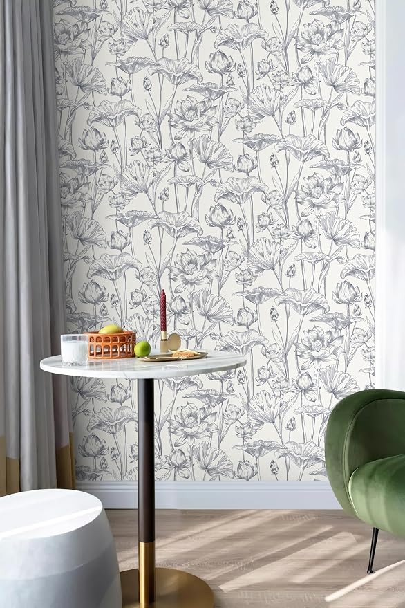 Timeet Floral Peel and Stick Wallpaper 16" x 197" White and Purple Wallpaper - Image 7