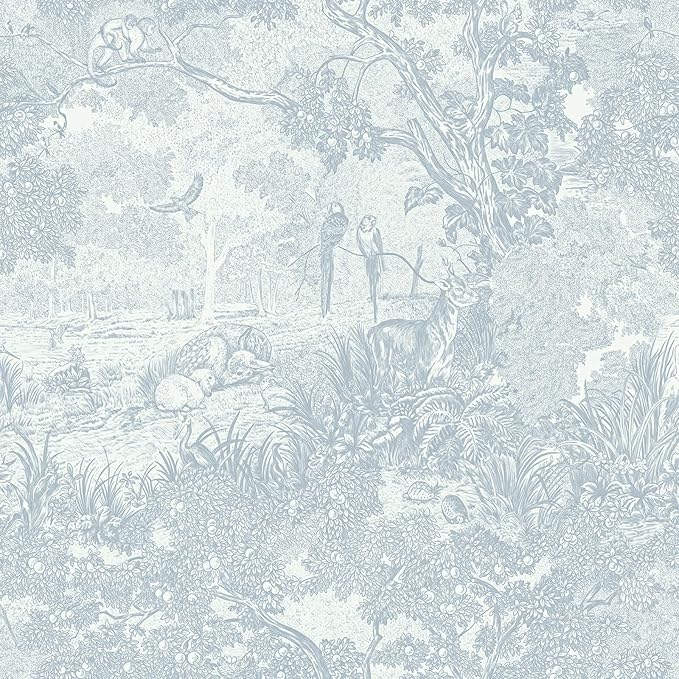 Heroad Peel and Stick Wallpaper Blue and White Vintage Forest Animals Floral by HeroadBrand