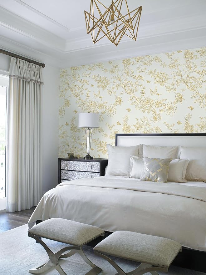Froluya Cream White and Gold Floral Wallpaper Peel and Stick Wallpaper - Image 3