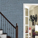 Blue Gray Grasscloth Peel and Stick Wallpaper 17.3"x120" Faux Linen Textured - Image 6