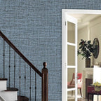 Blue Gray Grasscloth Peel and Stick Wallpaper 17.3"x1200" Faux Linen Textured - Image 6