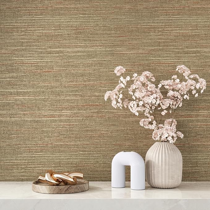 VEELIKE Bronze Brown Grasscloth Peel and Stick Wallpaper Textured Grasscloth - Image 3