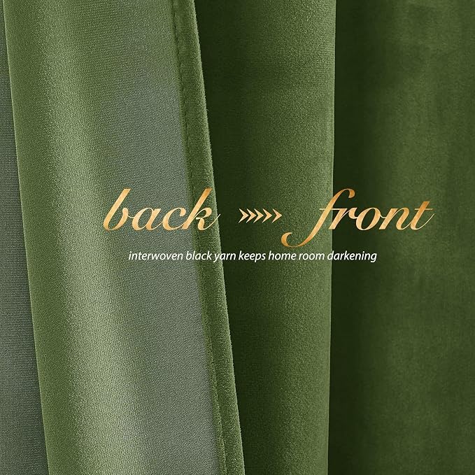NICETOWN Moss Green Velvet Curtains and Drapes, Thermal Insulated Soft Window - Image 4