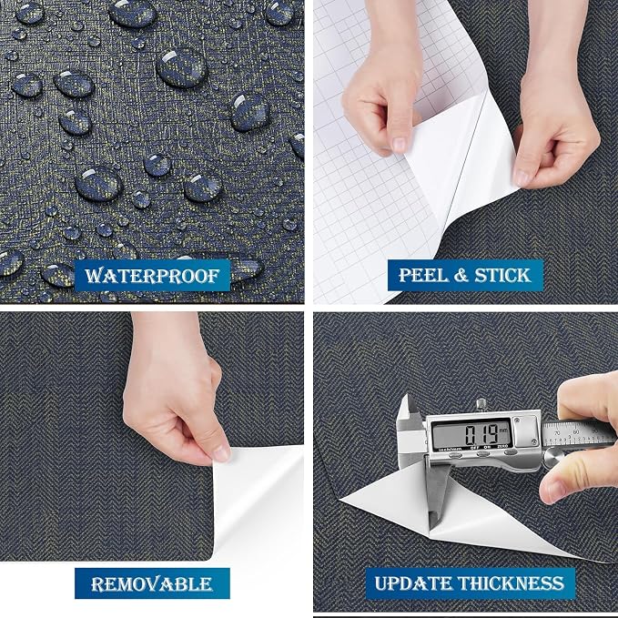 FunStick 24"x394" Removable Gold Dark Blue Textured Wallpaper Peel and Stick - Image 8
