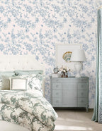 Froluya Cream White and Blue Floral Wallpaper Peel and Stick Wallpaper - Image 8