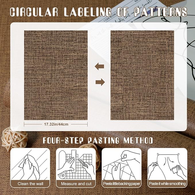 Amiya Grasscloth Brown Wallpaper 17.3"x120" Peel and Stick Faux Fabric Linen - Image 6