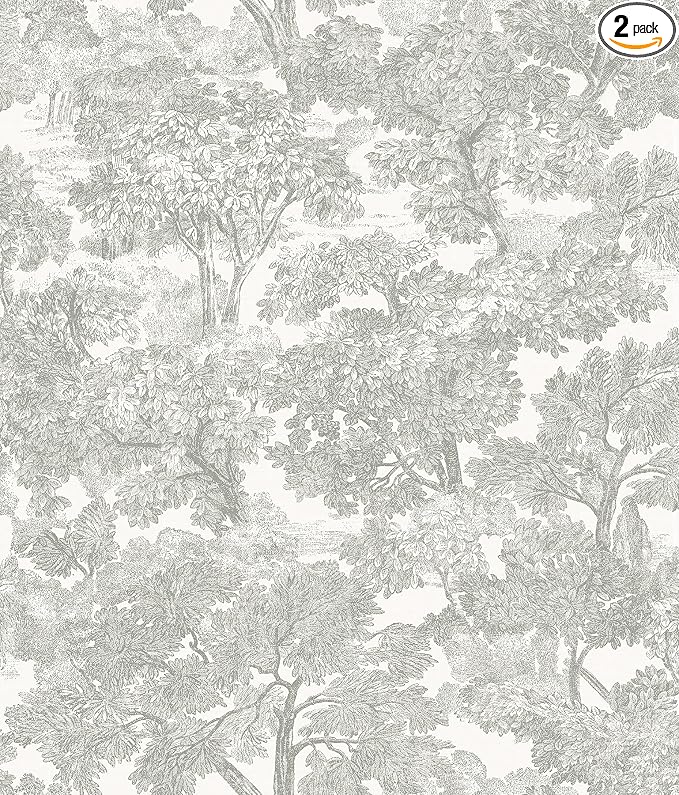 Chesapeake Grey Spinney Toile Wallpaper, Strippable by Chesapeake