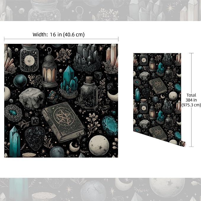 FLFK Black Wallpaper Peel and Stick Dark Witchy Wallpaper 16" x 384" Crystal - Image 2