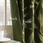 NICETOWN Leaf Patterned Green Velvet Curtains 96 inches Long 2 Panels Gold Foil - Image 6