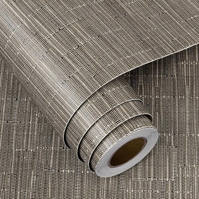 FunStick 24"x394" Grasscloth Wallpaper Textured Woven Taupe Brown Grass Cloth - Image 4