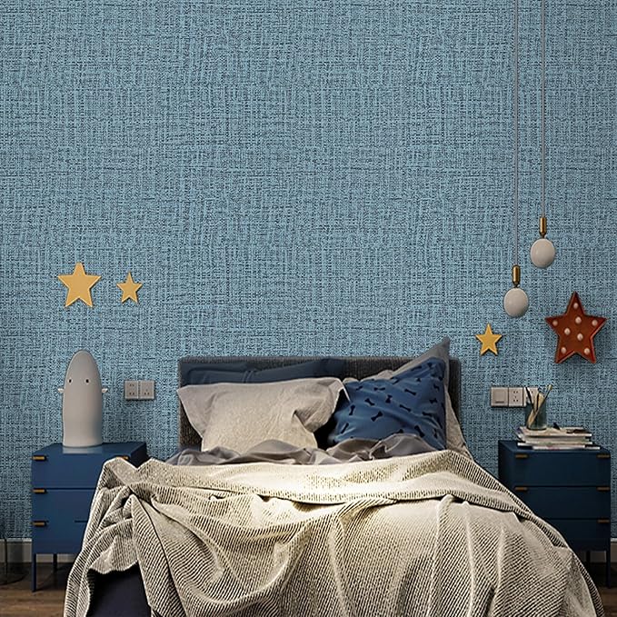 TANONE Blue Contact Paper Peel and Stick 15.8 in X 118 in, Grasscloth Wallpaper - Image 4
